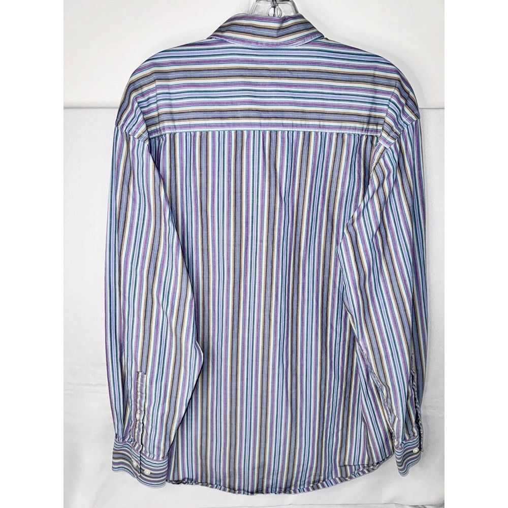 Alan Flusser Men's Large L Button Up Shirt Long Sleeve Blue Purple‎ Stripes - Picture 3 of 4